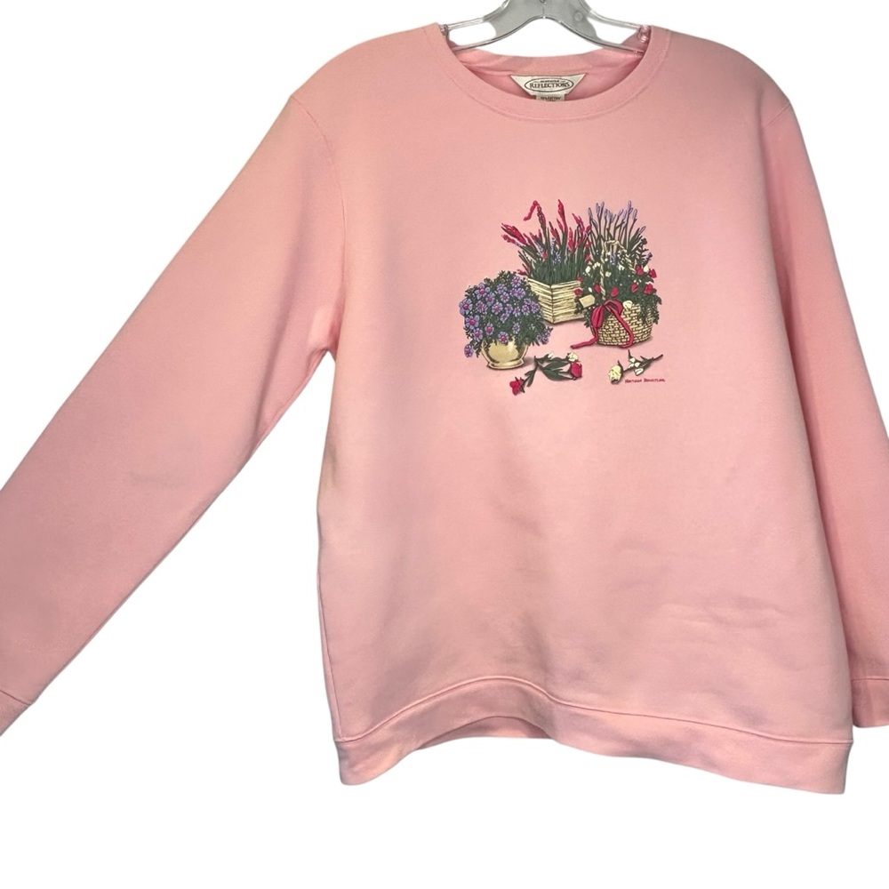 Vintage New Northern Reflections Light Pink crew-neck sweat shirt floral scene L - Picture 6 of 8